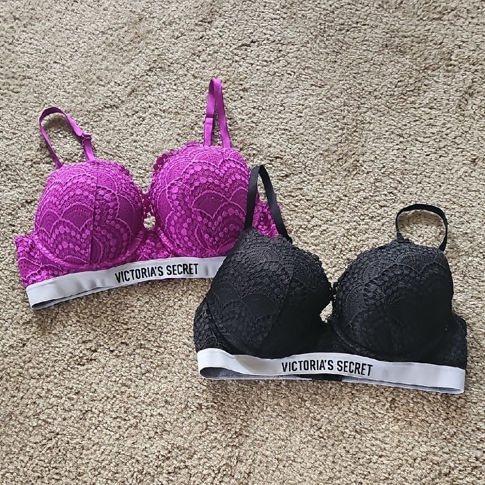 Victoria's Secret Bra Bundle 34B Lace Fuchsia Black